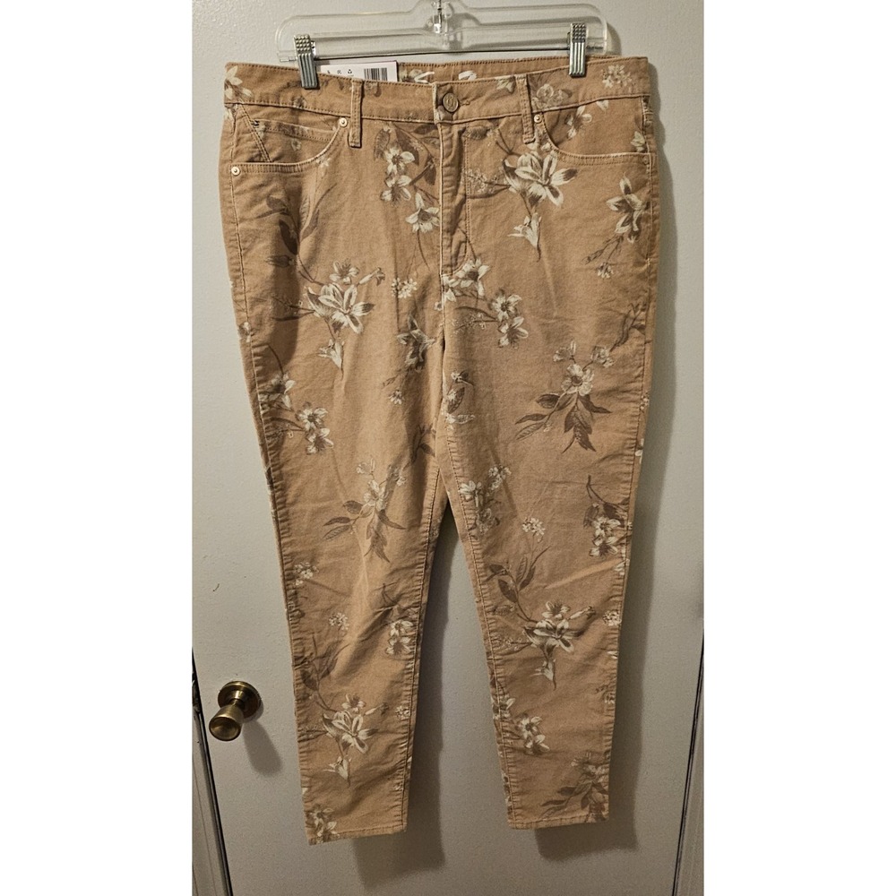 Seven7 Corduroy‎ Floral Print Tan High-Rise Skinny Pants Women's Size 16 NWT
